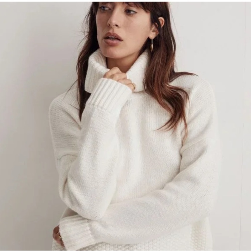 Madewell Cowl Neck Ribbed Sweater in Cream XS Oversized Removeable Neck